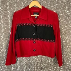 Vintage Positive Attitude Red Black Colorblock Jacket 90s Chevron Stitch Sz 12